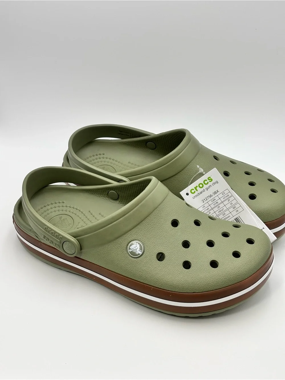 CROCS crocband gum clog Classic Clog in Olive Green with Brown Trim M7/ W9